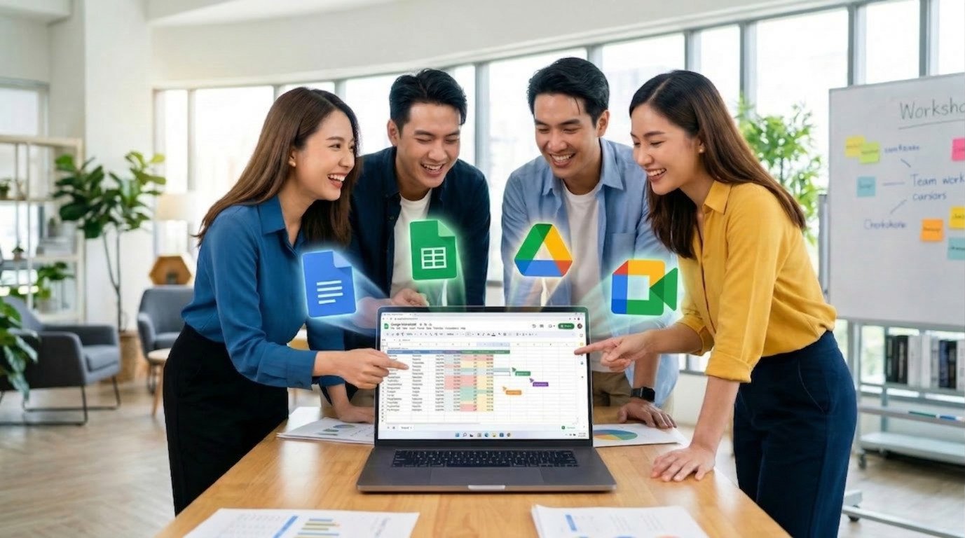 บรรยากาศการอบรม Google Workspace สำหรับองค์กรด้วยเทคนิคการสอนแบบเน้นผลลัพธ์