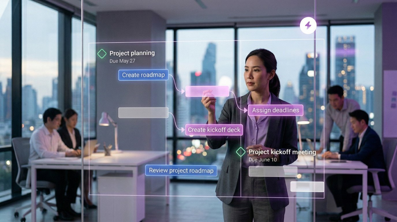 Asian professional designing custom workflow strategy for Asana Advanced Automation