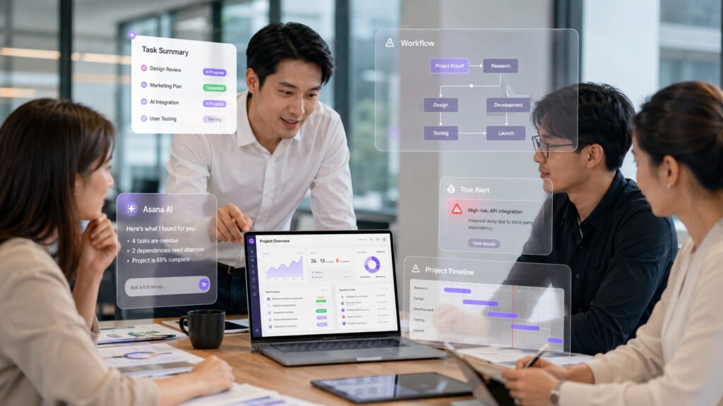 Asana AI สรุปสถานะงานและแจ้งความเสี่ยงให้ทีมในห้องประชุม